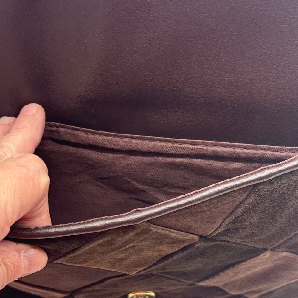 Chocolate Brown Patchwork Leather Shoulder Bag Wi… - image 7